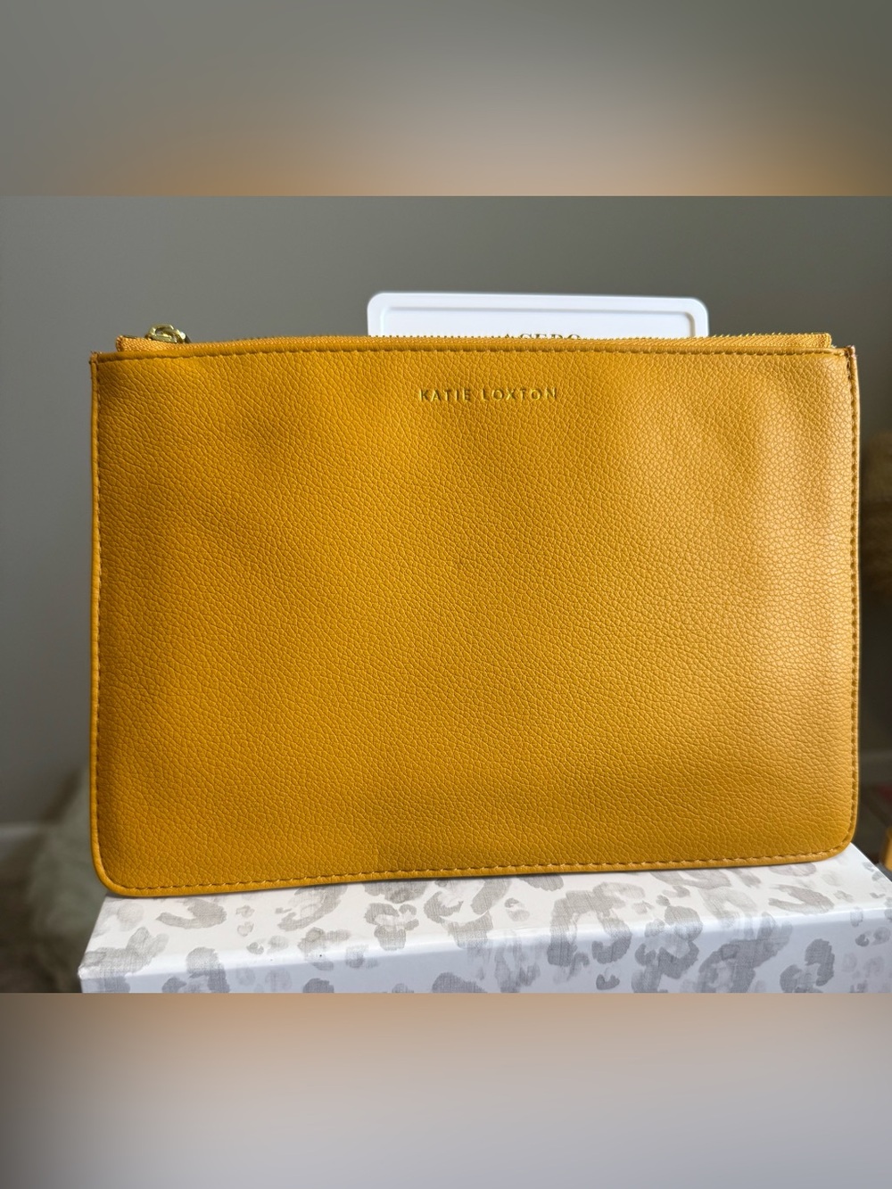 Katie Loxton Mom Love Mustard Yellow Leather Pouch